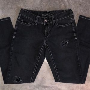 Dark jeans w/ black sequined pockets & patches